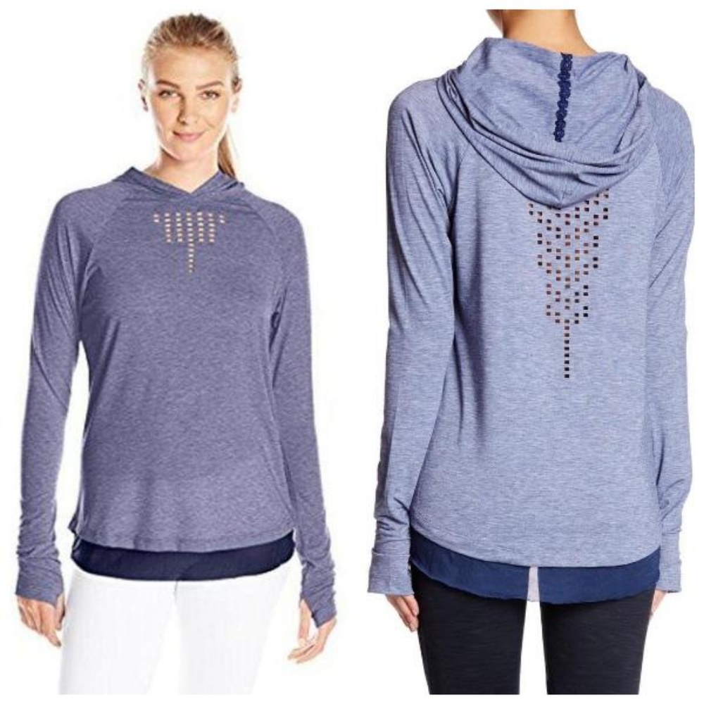 Nanette Lepore Play Blue Hooded Jersey Hoodie Active Top Size L NWT